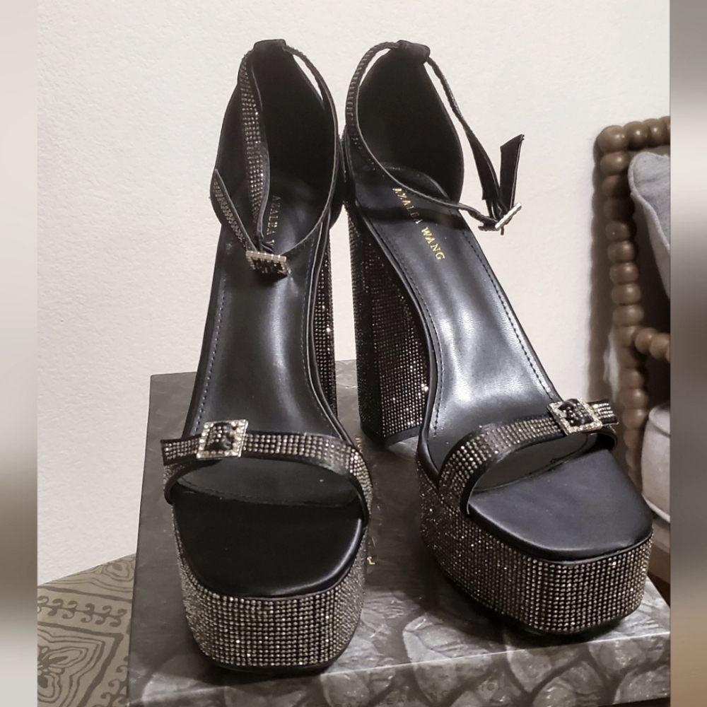 Y2K platform rhinestone heels sine 9, 10 & 11 black